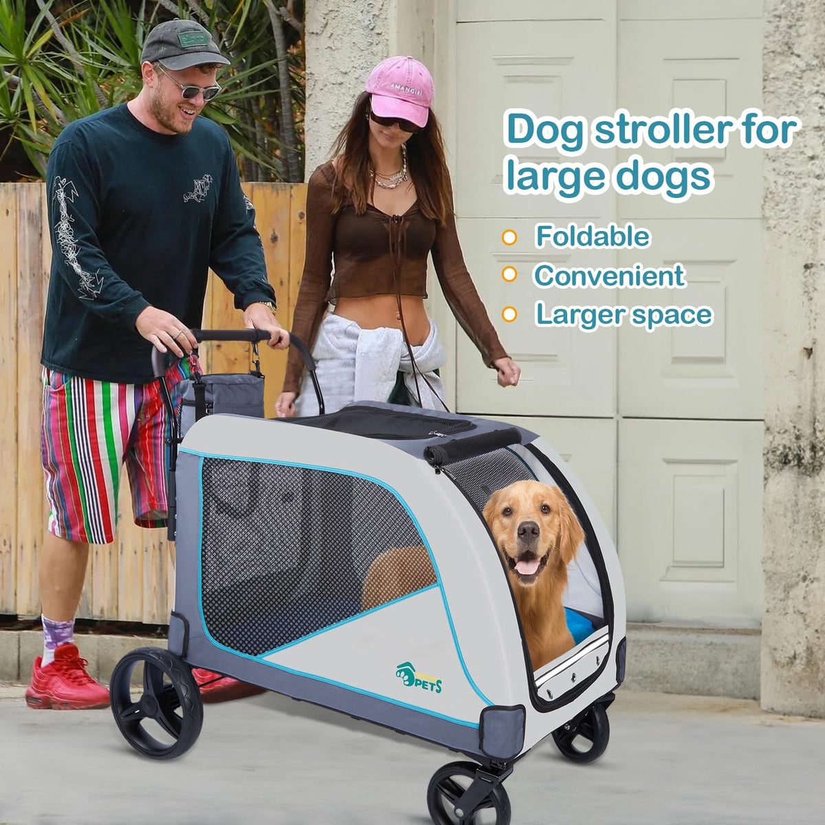 Ownpets XL Dog Stroller for Medium & Large Dogs – 55kg Capacity