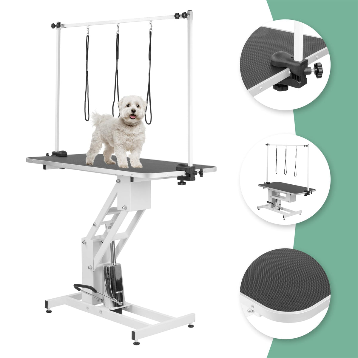 KCT Large Hydraulic Dog Grooming Table with H-Bar & Leashes