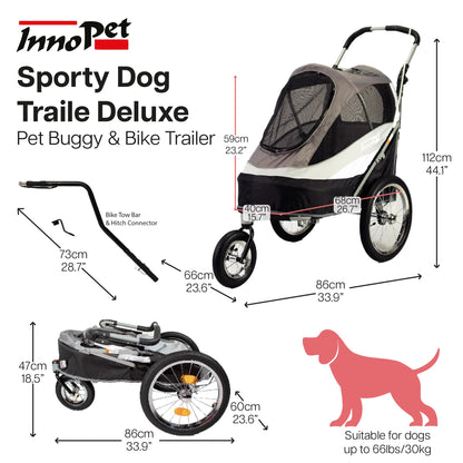 InnoPet Sporty Deluxe 2-in-1 Dog Stroller & Bike Trailer – 30kg