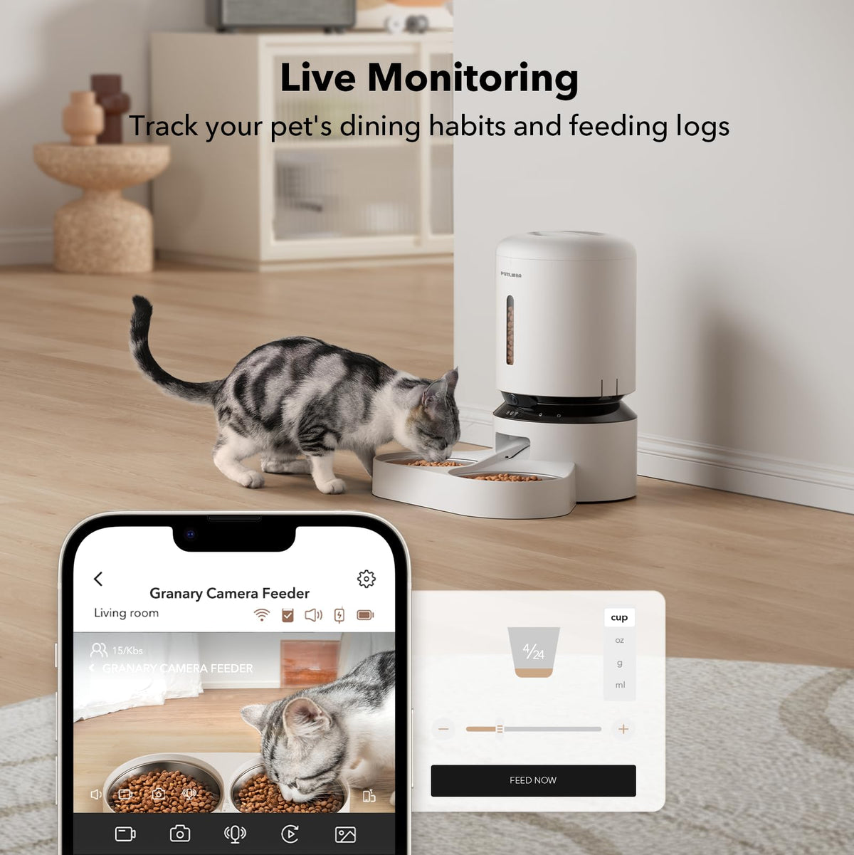 PETLIBRO Automatic Cat Feeder with Camera & Dual Bowl | White