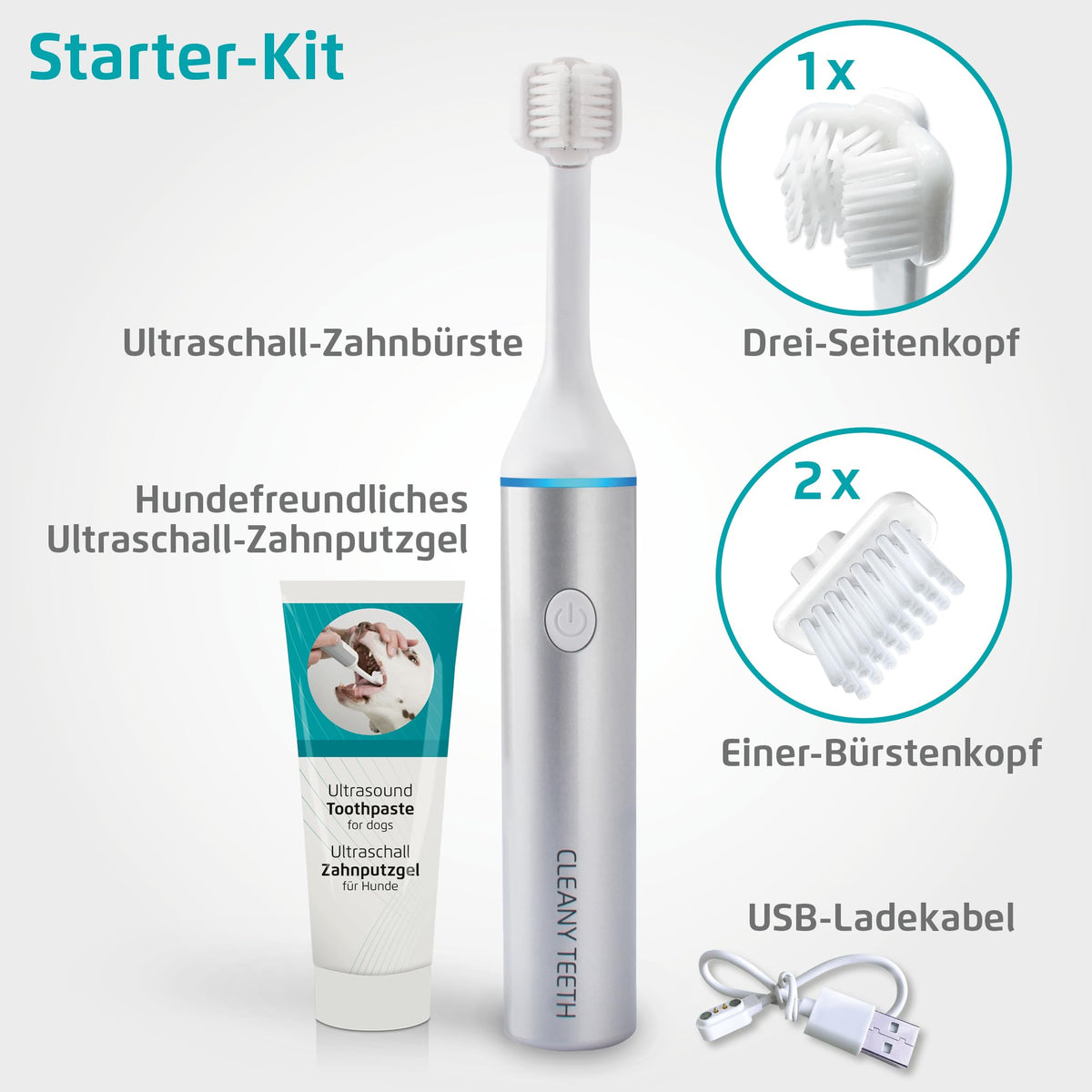 Cleanyteeth Ultrasonic Dog Toothbrush Starter Kit – All Breeds