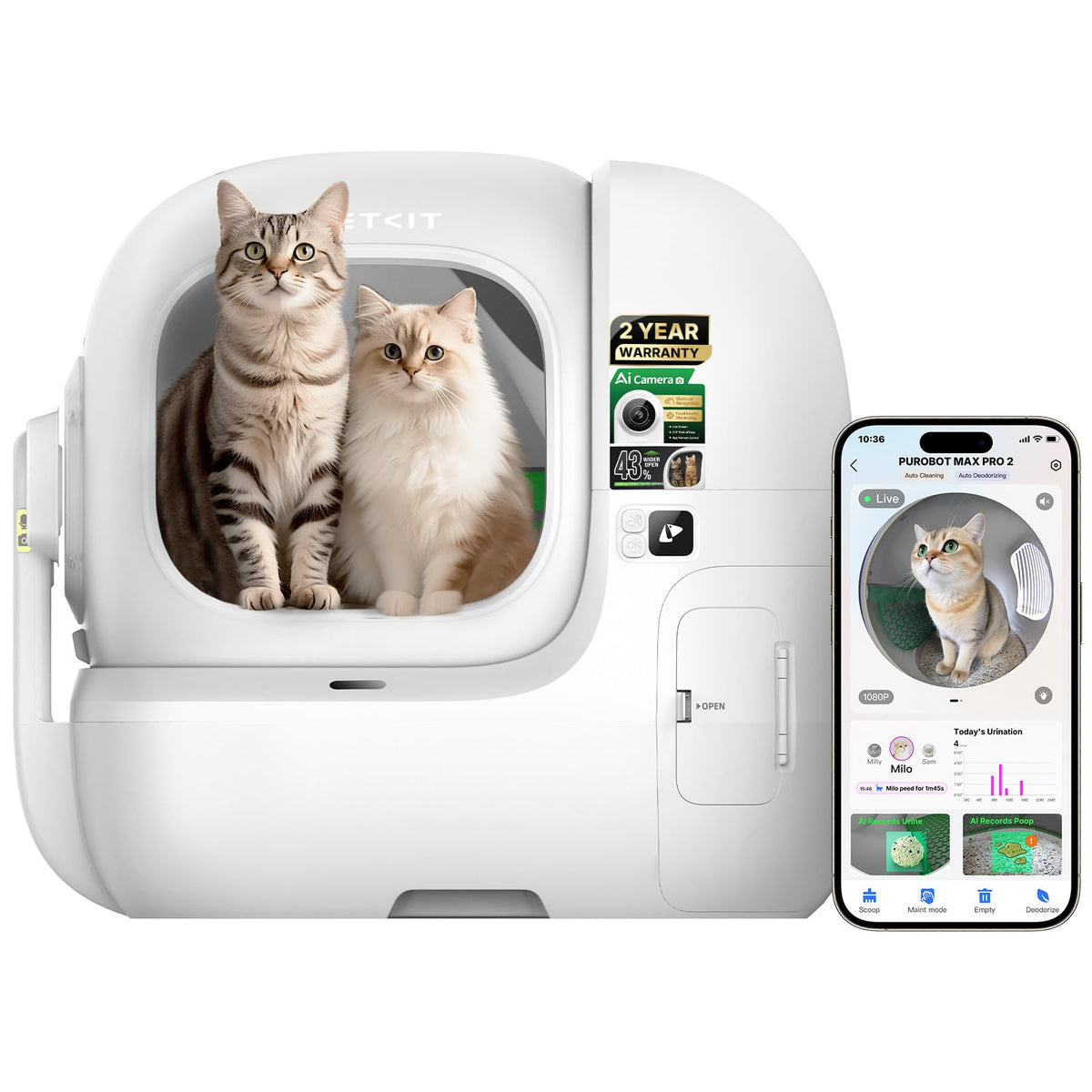 PETKIT PUROBOT MAX PRO 2 Self-Cleaning Litter Box with AI Camera