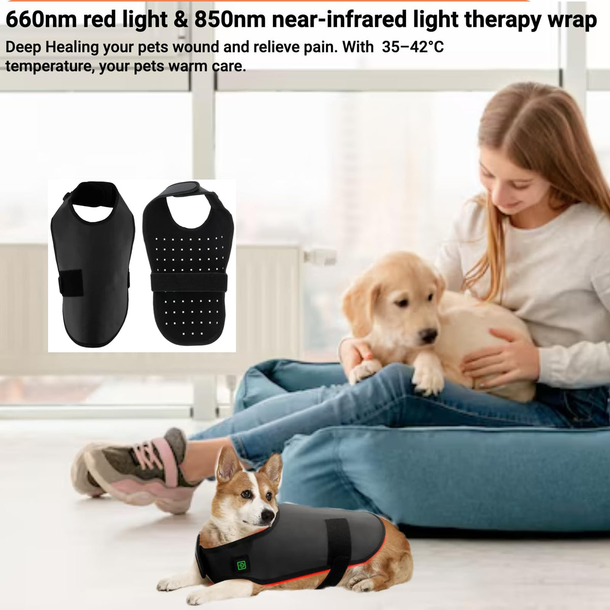 Pet Red Light Therapy Belt 660nm & 850nm – Dogs & Cats, L Size