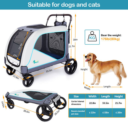Ownpets XL Dog Stroller for Medium & Large Dogs – 55kg Capacity