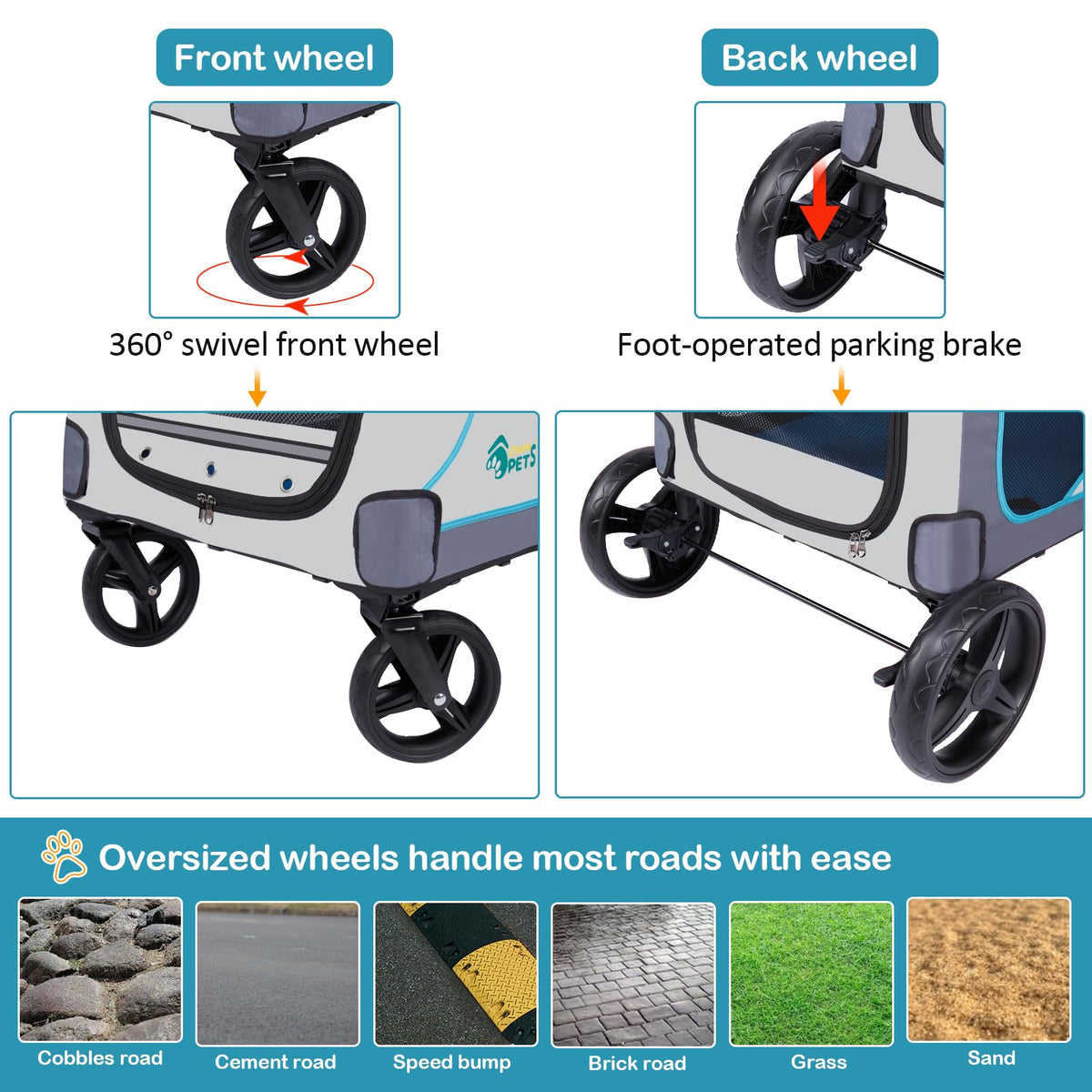 Ownpets XL Dog Stroller for Medium & Large Dogs – 55kg Capacity