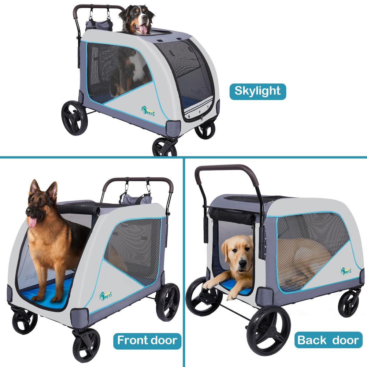 Ownpets XL Dog Stroller for Medium & Large Dogs – 55kg Capacity