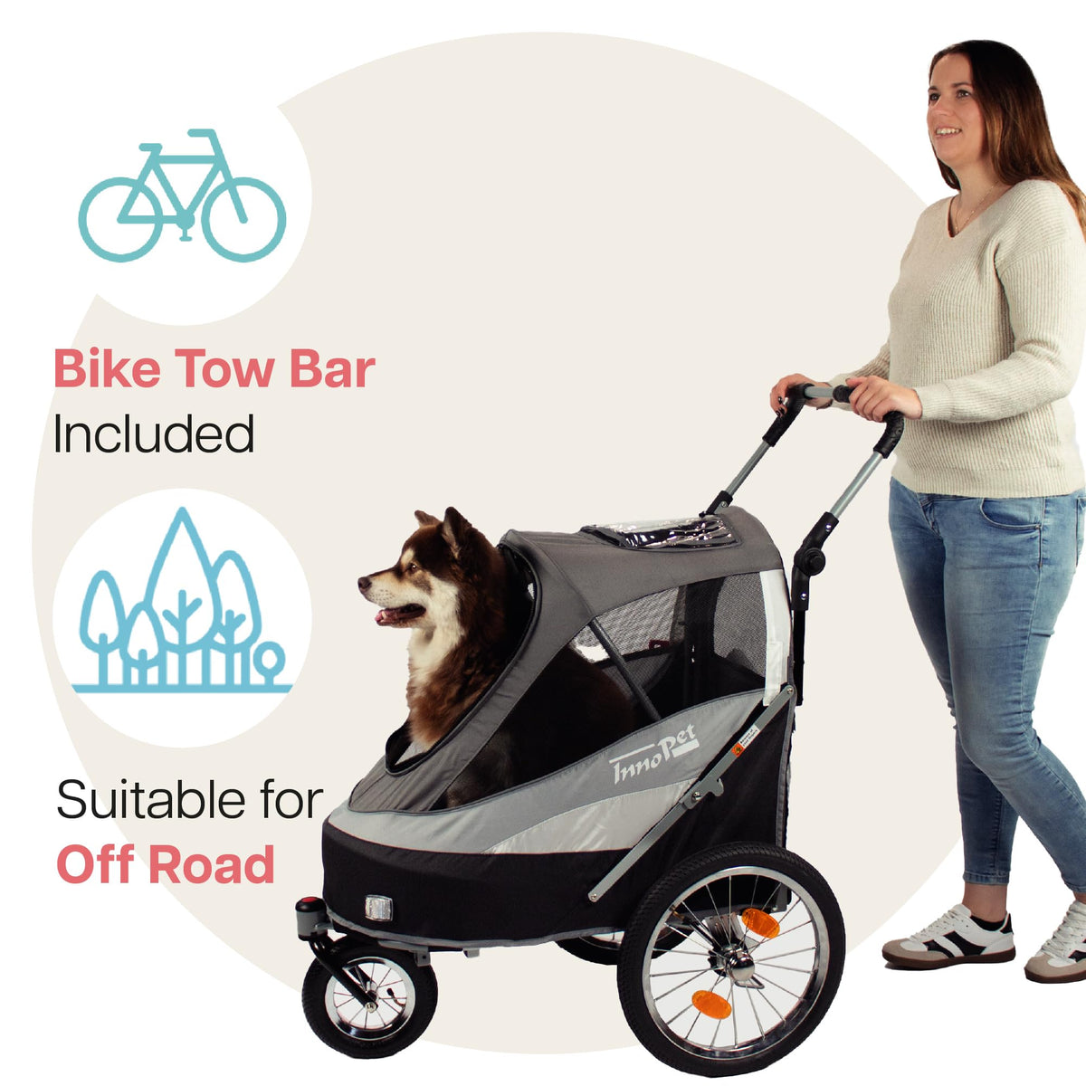 InnoPet Sporty Deluxe 2-in-1 Dog Stroller & Bike Trailer – 30kg