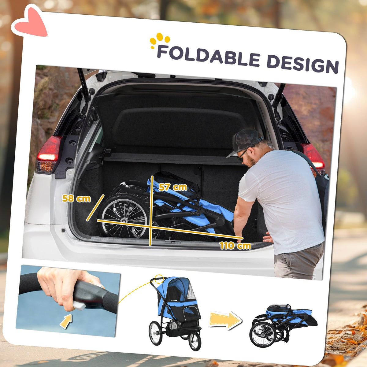 PawHut Foldable Dog Stroller for Small & Medium Dogs – Blue