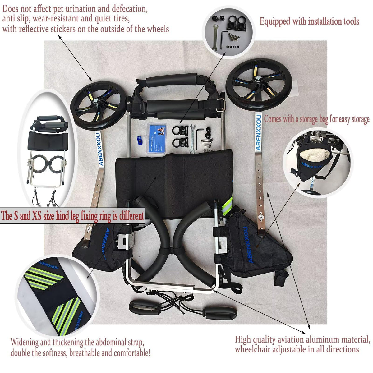 ABenxxou Adjustable Dog Wheelchair for Medium & Large Dogs XXL