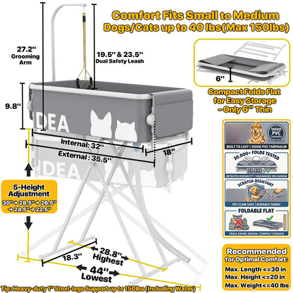 PAWZIDEA 2-in-1 Foldable Dog Bath Tub & Grooming Table – 18kg
