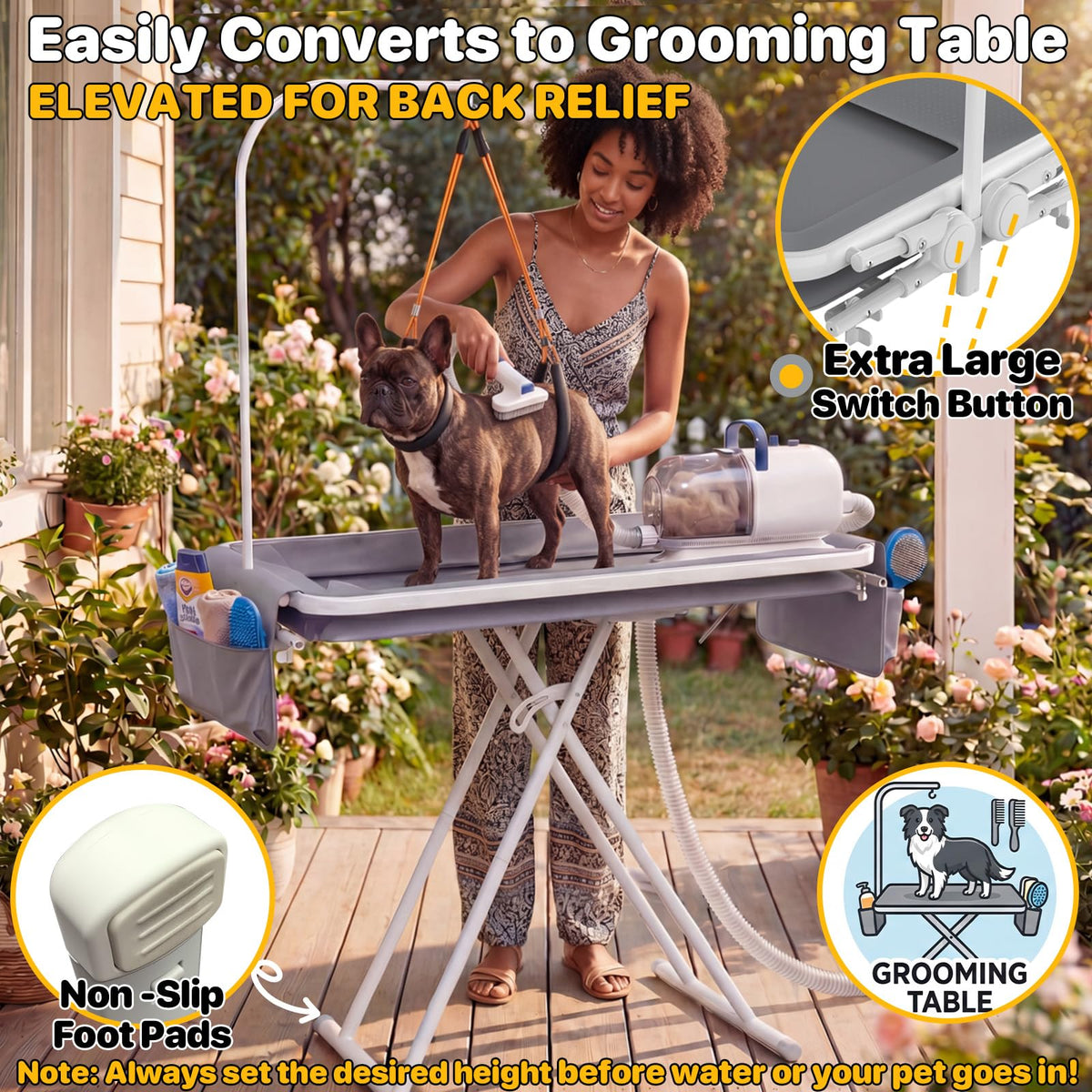 PAWZIDEA 2-in-1 Foldable Dog Bath Tub & Grooming Table – 18kg