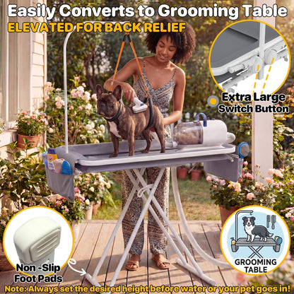 PAWZIDEA 2-in-1 Foldable Dog Bath Tub & Grooming Table – 18kg