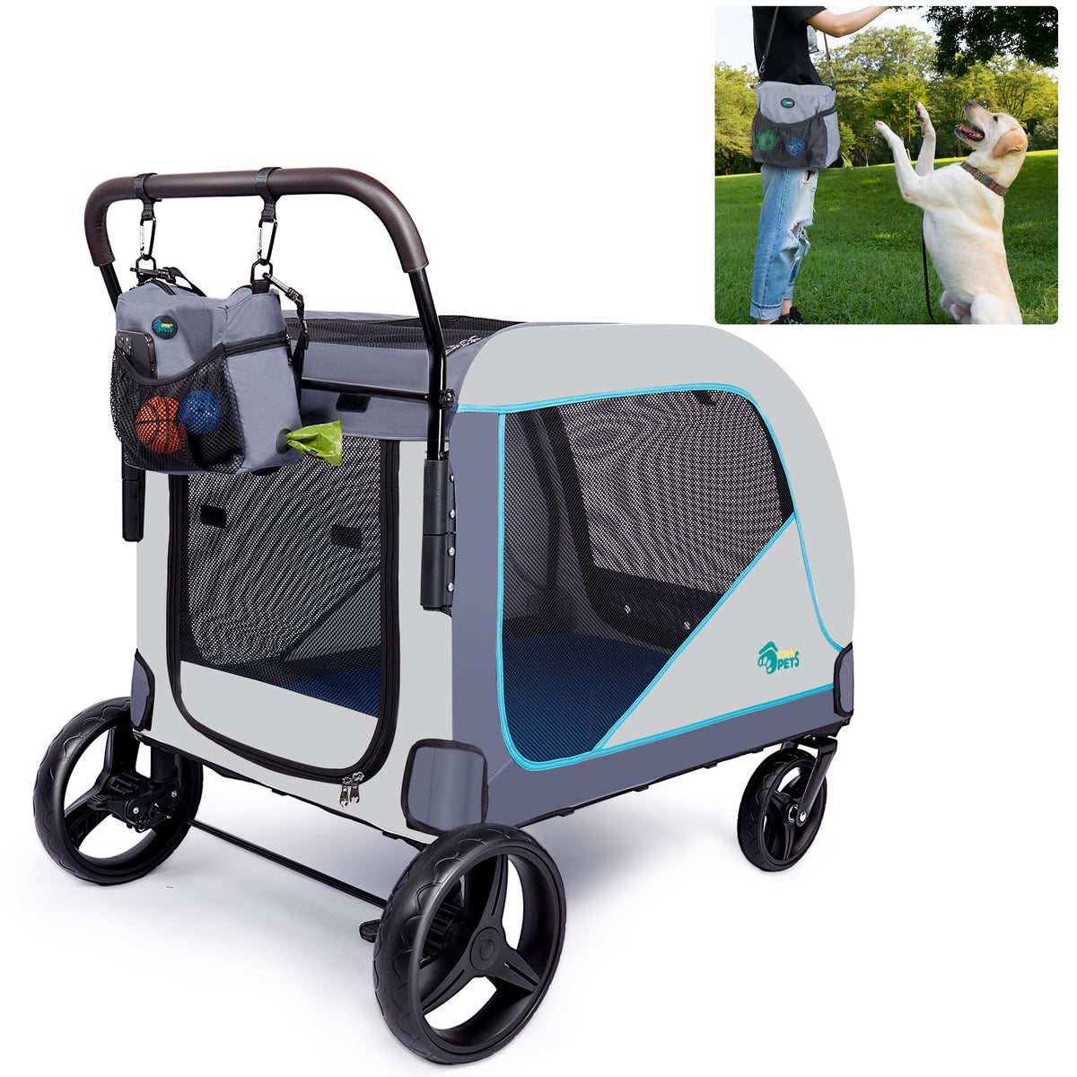 Ownpets XL Dog Stroller for Medium & Large Dogs – 55kg Capacity