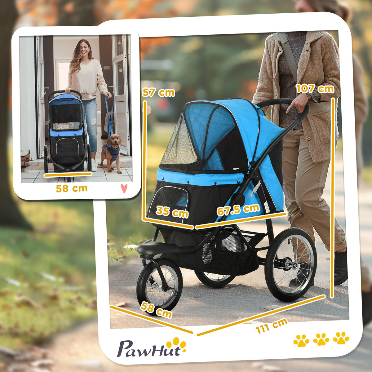 PawHut Foldable Dog Stroller for Small & Medium Dogs – Blue