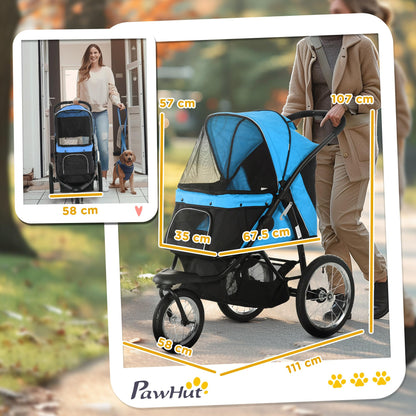 PawHut Foldable Dog Stroller for Small & Medium Dogs – Blue