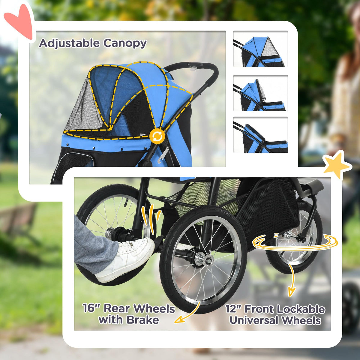 PawHut Foldable Dog Stroller for Small & Medium Dogs – Blue