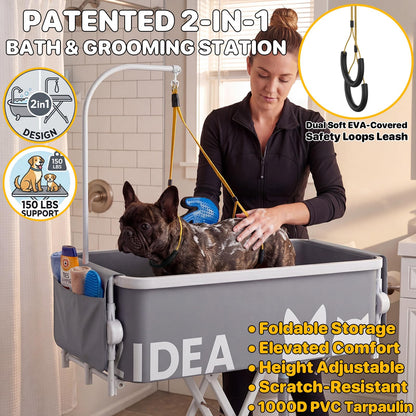 PAWZIDEA 2-in-1 Foldable Dog Bath Tub & Grooming Table – 18kg
