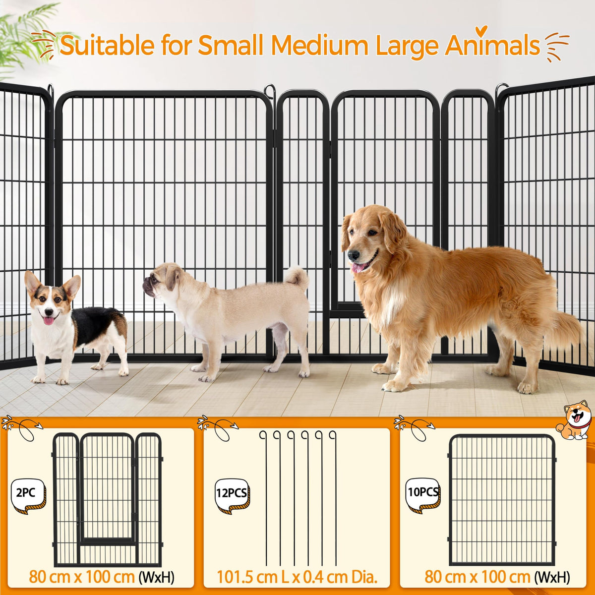 Yaheetech 12-Panel Heavy Duty Dog Pen Indoor & Outdoor | 80x100cm