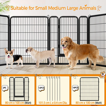 Yaheetech 12-Panel Heavy Duty Dog Pen Indoor & Outdoor | 80x100cm