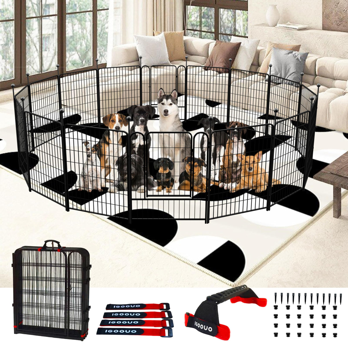 IGOOUO Heavy-Duty Dog Playpen 91.5cm – 12 Panels, Outdoor Use