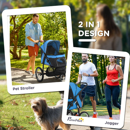 PawHut Foldable Dog Stroller for Small & Medium Dogs – Blue