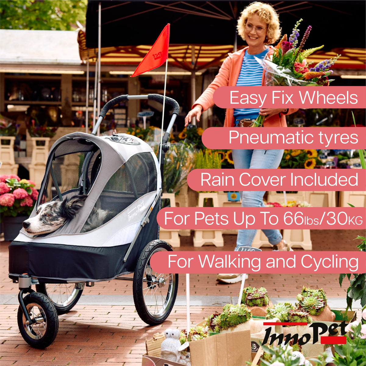 InnoPet Sporty Deluxe 2-in-1 Dog Stroller & Bike Trailer – 30kg